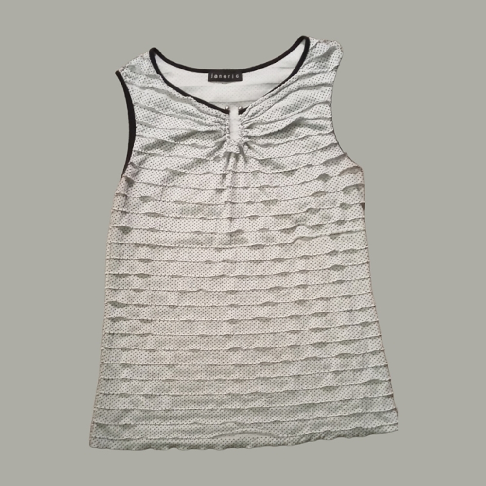 Janeric Moss Green & Black Dots with Ruffled Tiers Tank Top